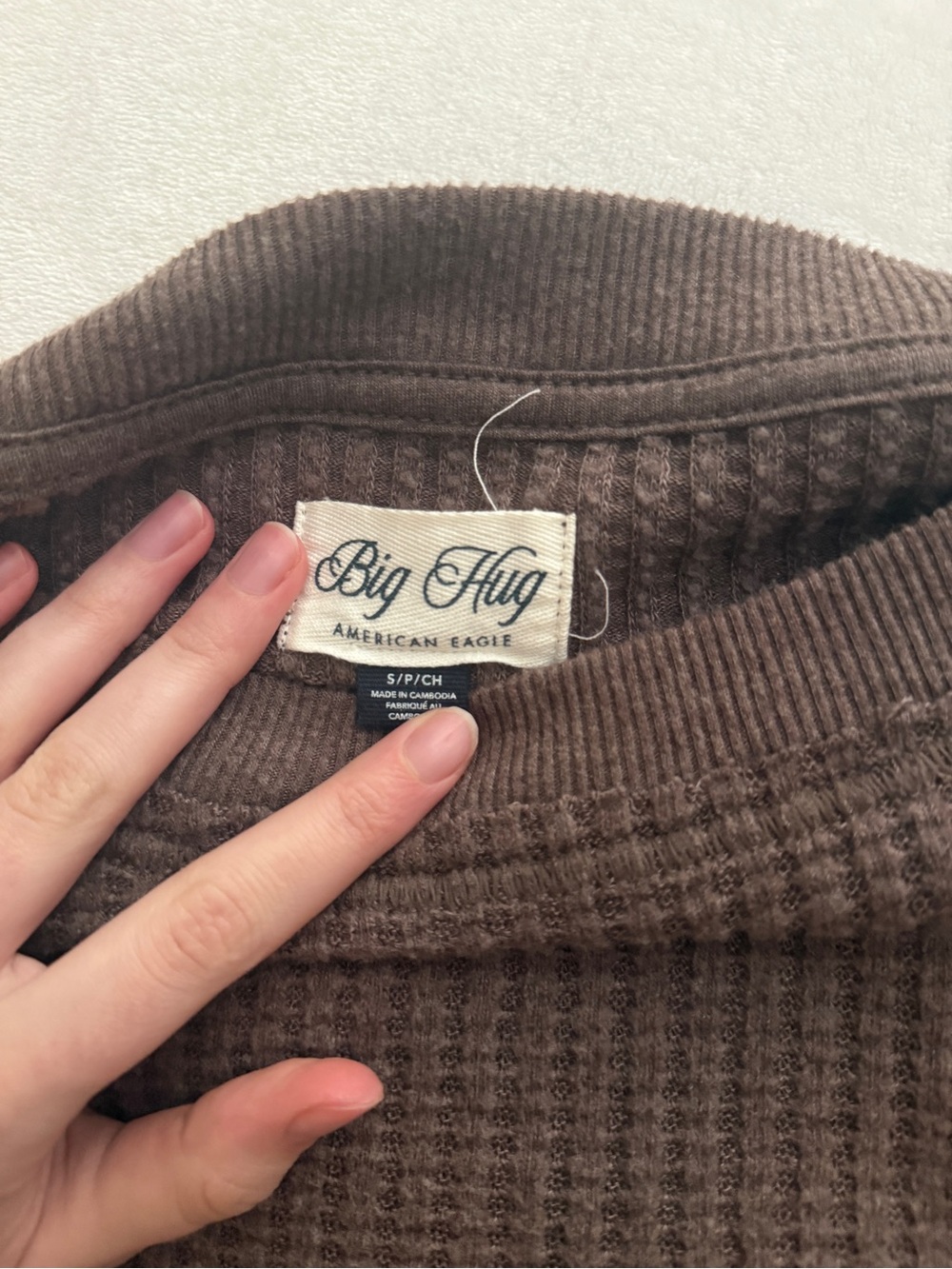 American Eagle Outfitters Chocolate Brown Waffle-Knit Pullover - Picture 2 of 3